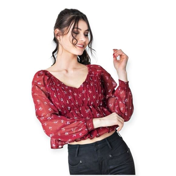 NWT American Eagle AE Smocked women's Floral blouse Top - Picture 7 of 9